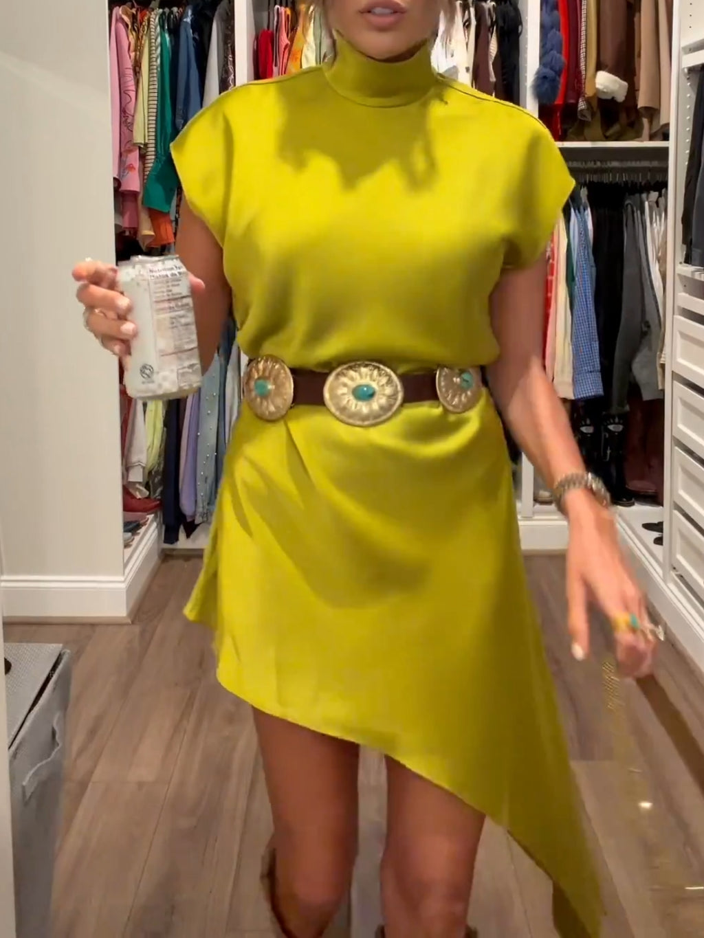 Asymmetrical Hem Satin Dress
