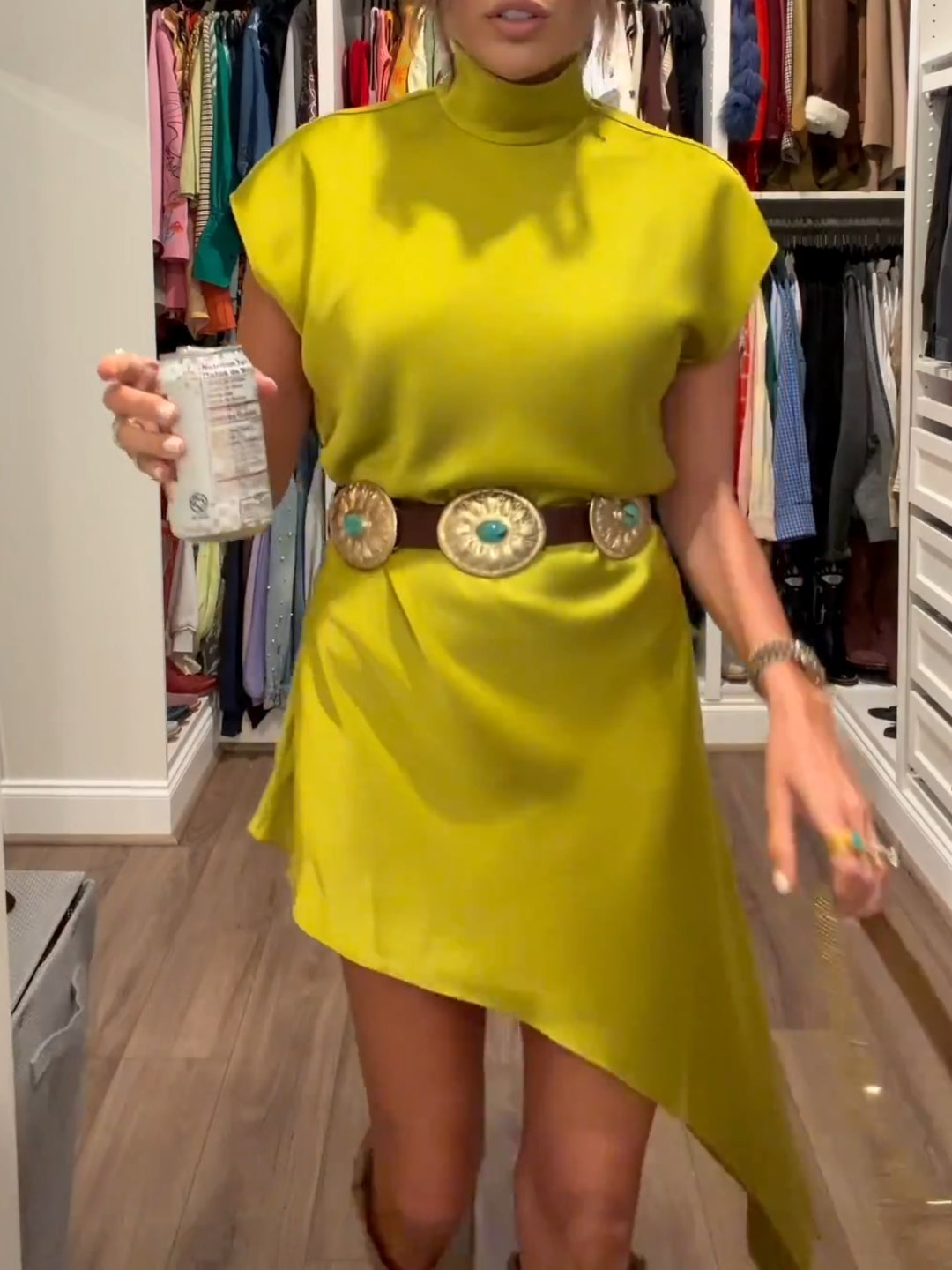 Asymmetrical Hem Satin Dress