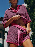 Oversized 3/4 Sleeve V Neck Knit Tops High Waisted Shorts Lounge Sets