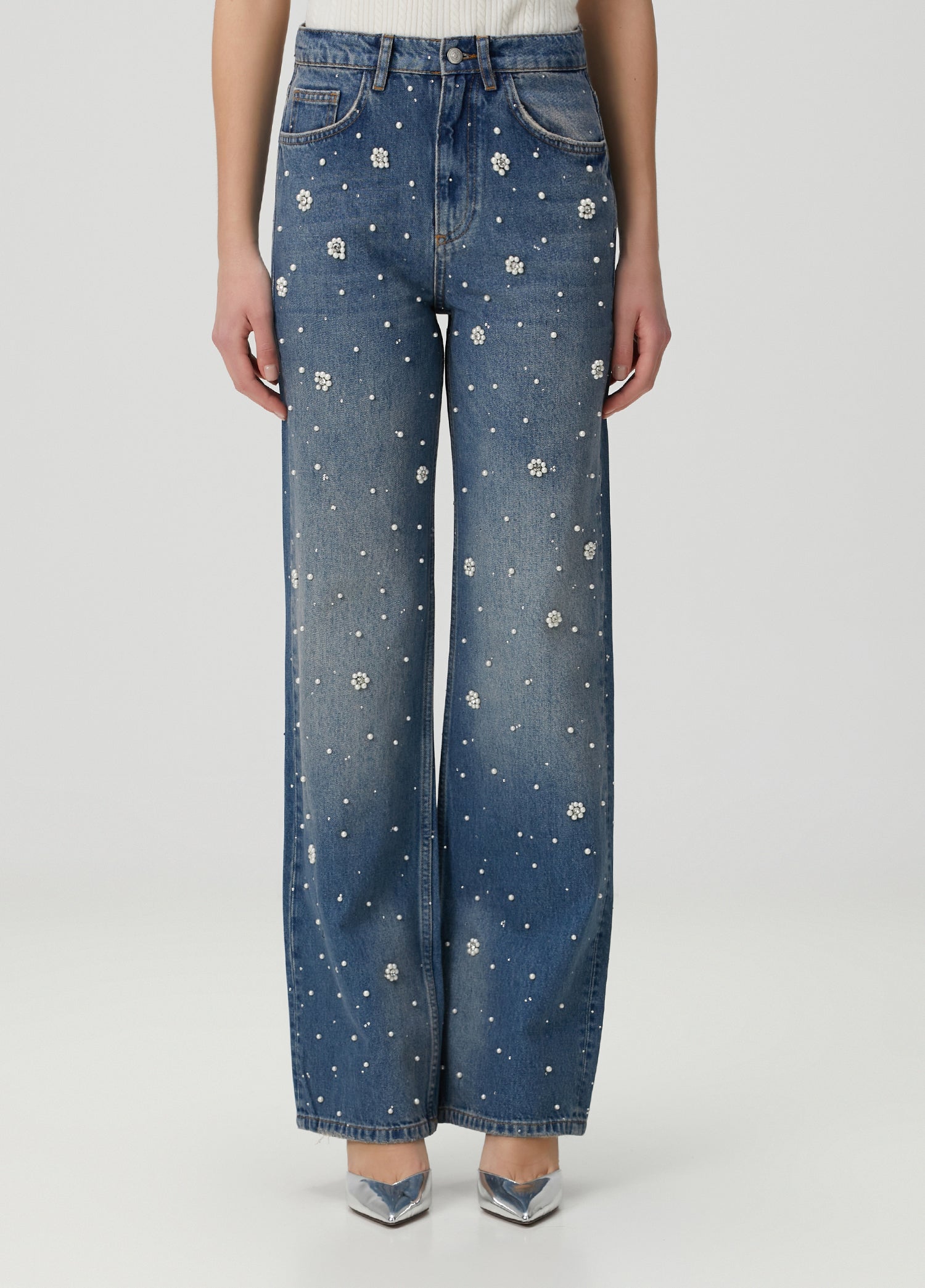 Pearl Blue Embellished Jeans