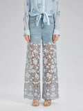 Elegant Rhinestone Lace Denim Jeans