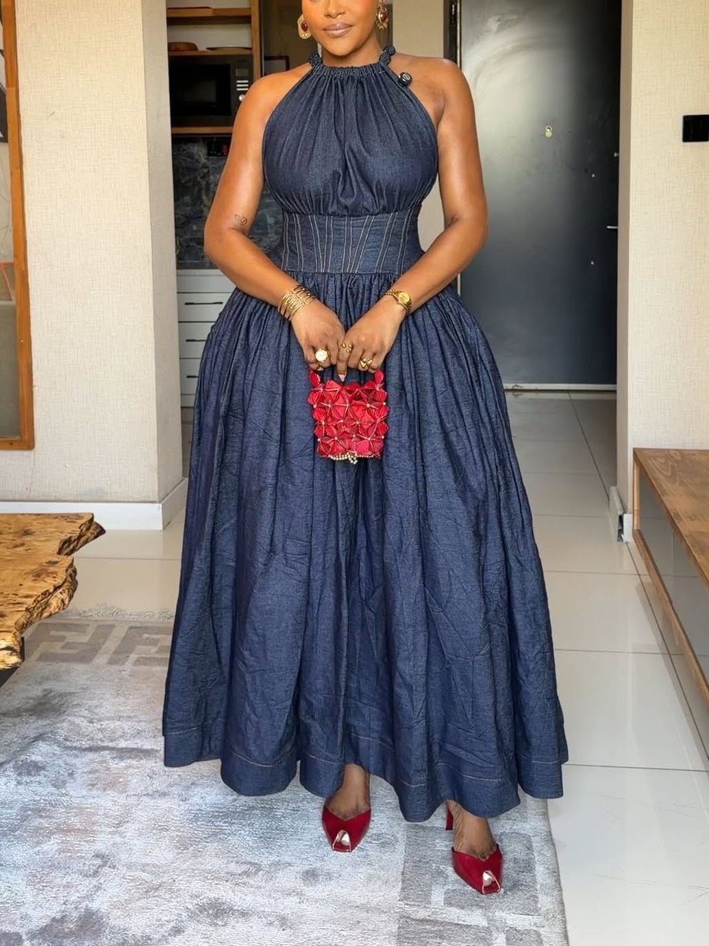 (🎁 Buy 2, free shipping!🔥) Sleeveless Halter-neck Denim Maxi Dress