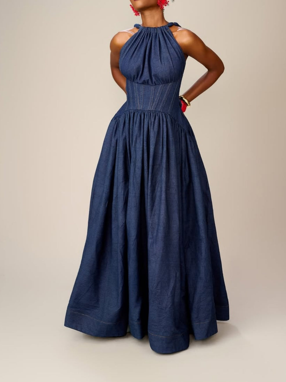 (🎁 Buy 2, free shipping!🔥) Sleeveless Halter-neck Denim Maxi Dress
