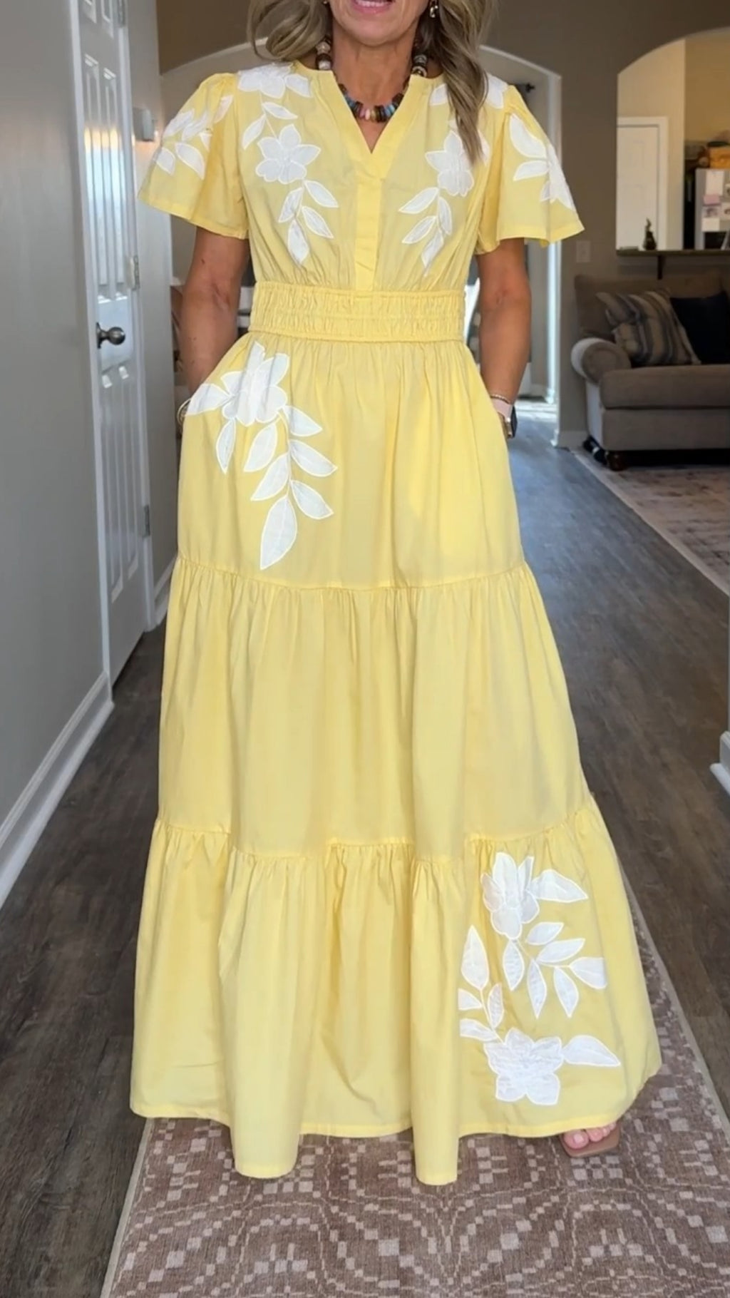 Women's Short Sleeve Waisted Maxi Dress