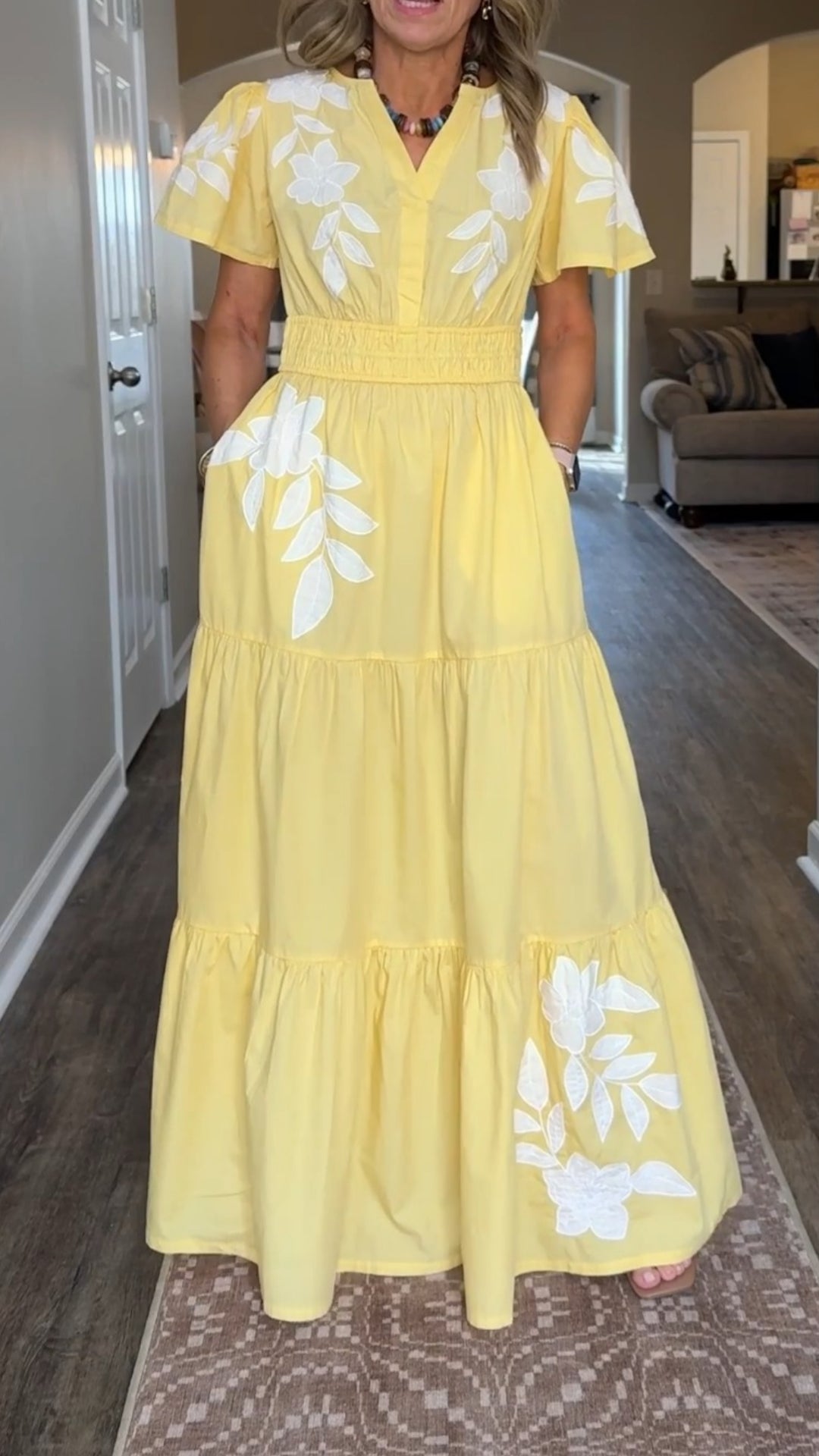 Women's Short Sleeve Waisted Maxi Dress