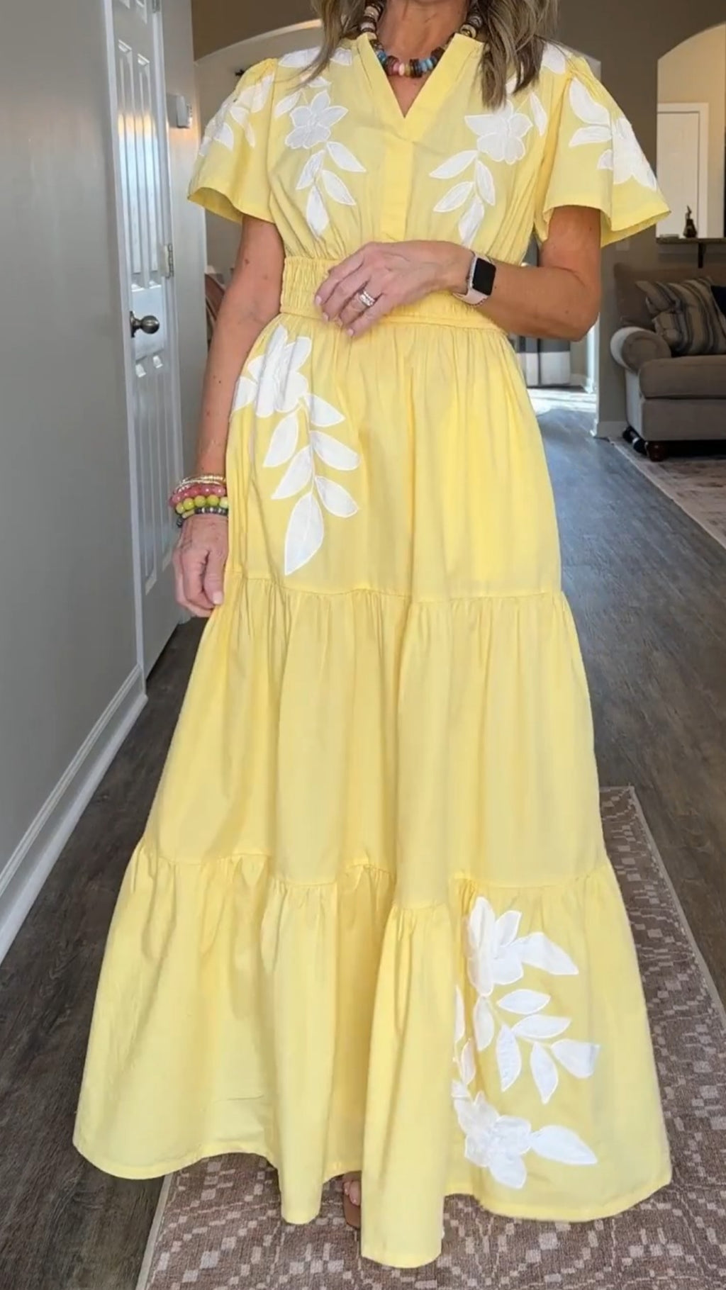 Women's Short Sleeve Waisted Maxi Dress