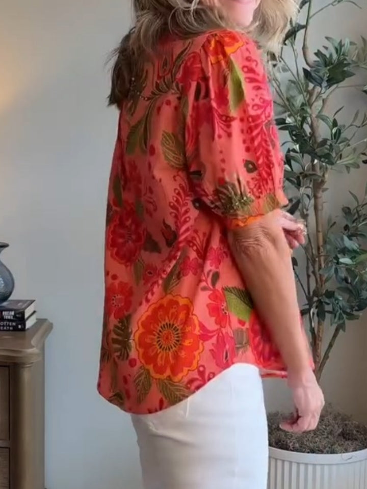 Floral Print Puff Sleeve Top