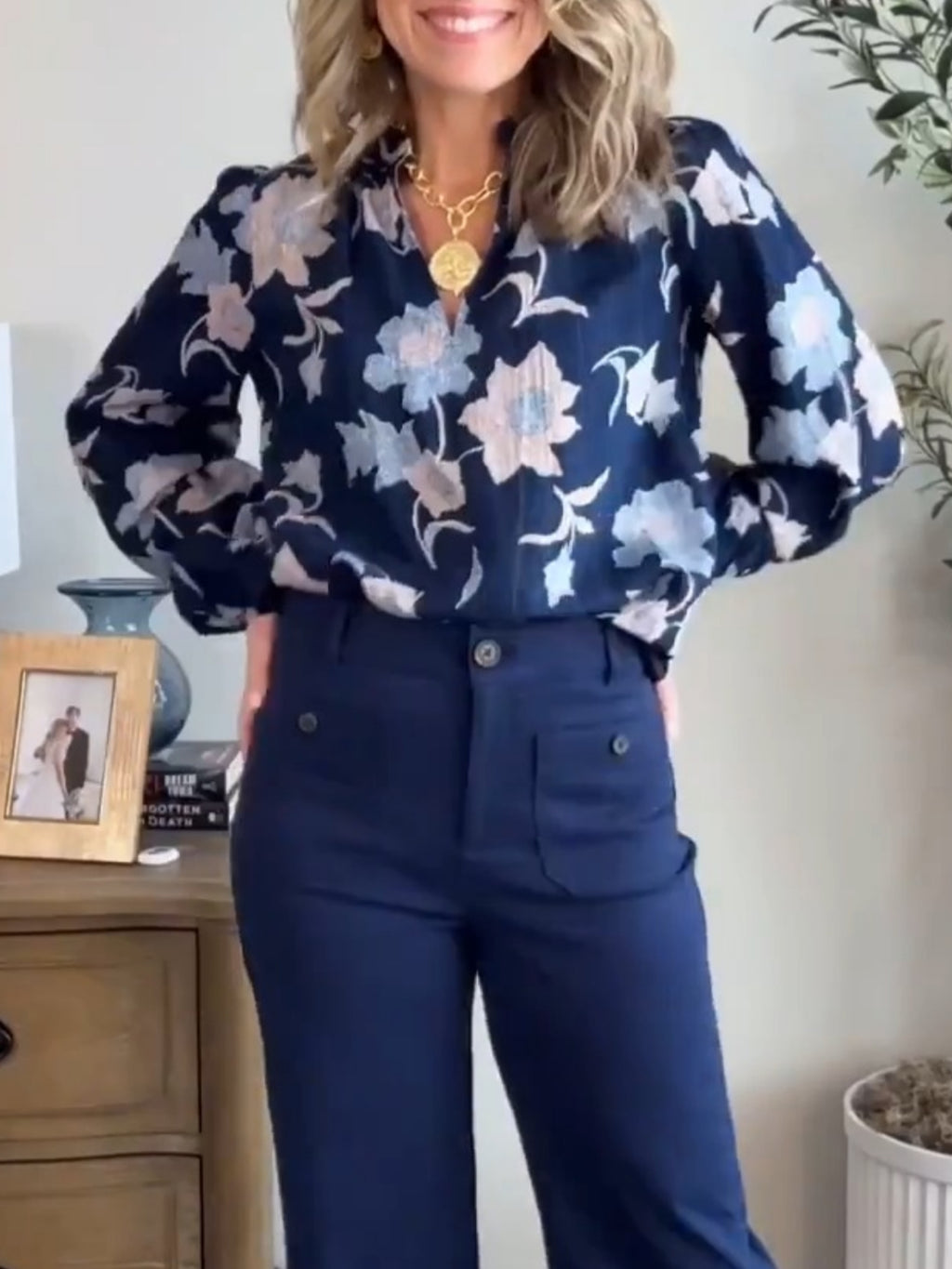 Floral Modern V-Neck Blouse