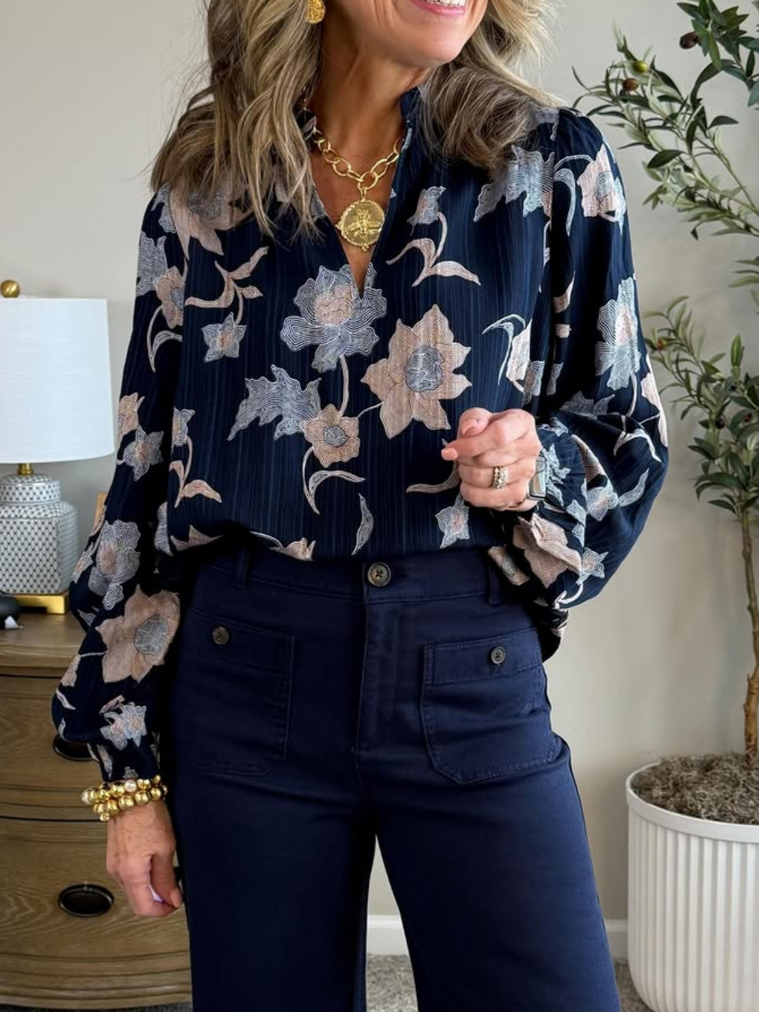 Floral Modern V-Neck Blouse