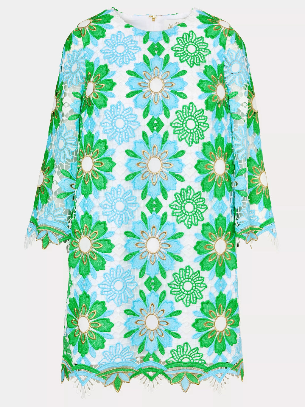 Jouri Sunshine Tile Lace Crew Neck 3/4 Sleeve Dress