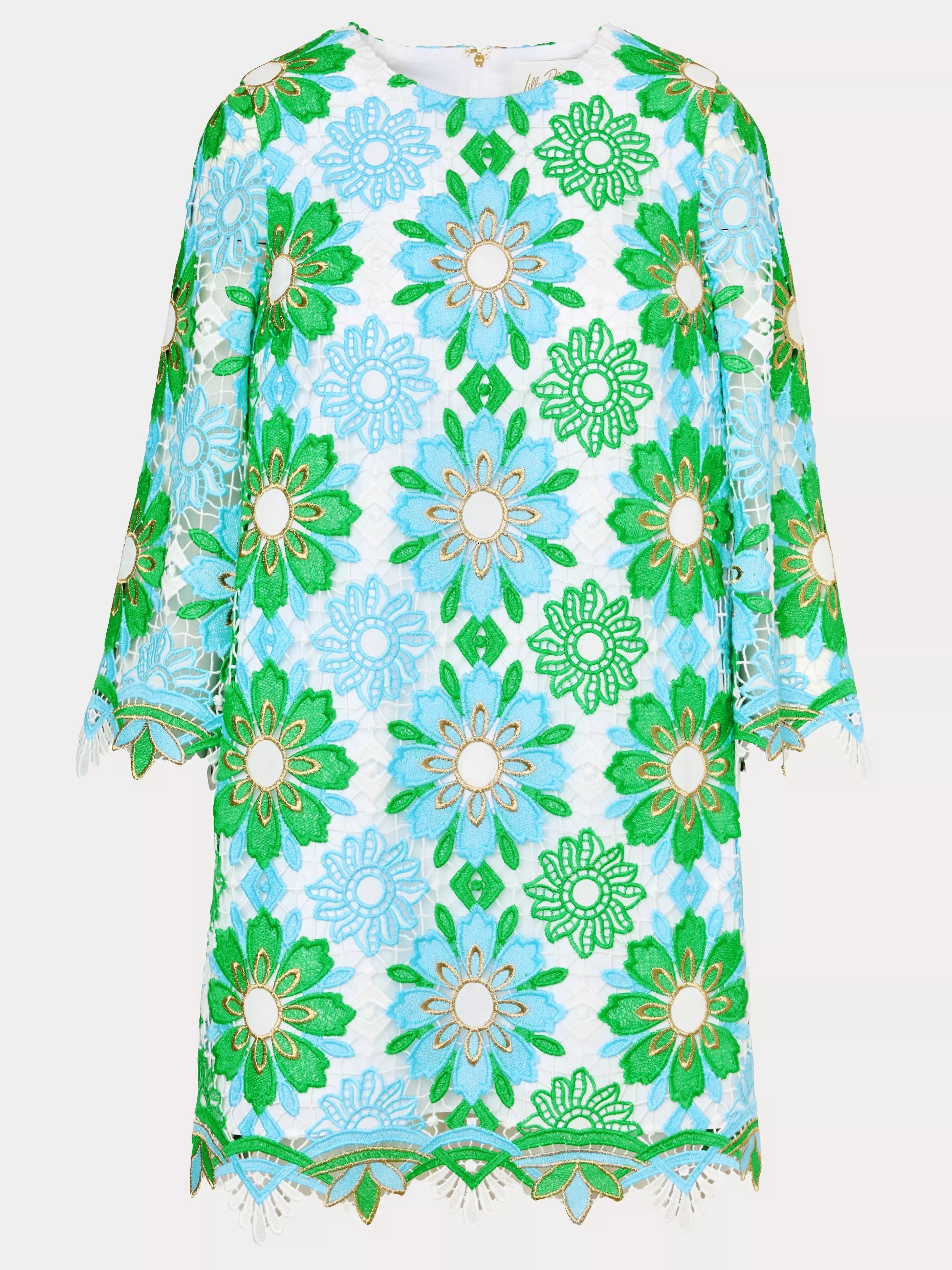 Jouri Sunshine Tile Lace Crew Neck 3/4 Sleeve Dress