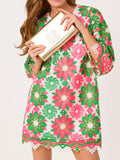 Jouri Sunshine Tile Lace Crew Neck 3/4 Sleeve Dress