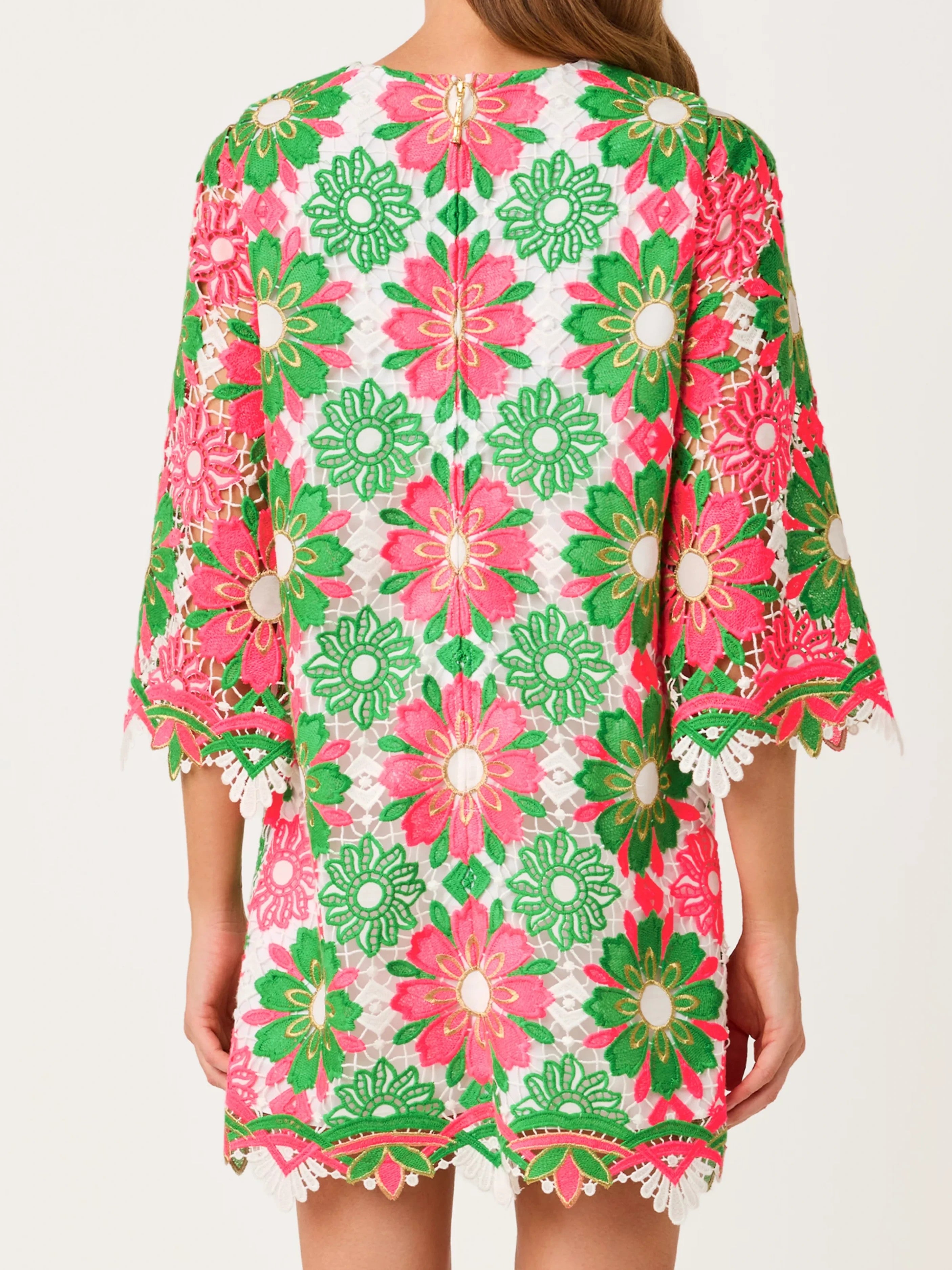 Jouri Sunshine Tile Lace Crew Neck 3/4 Sleeve Dress