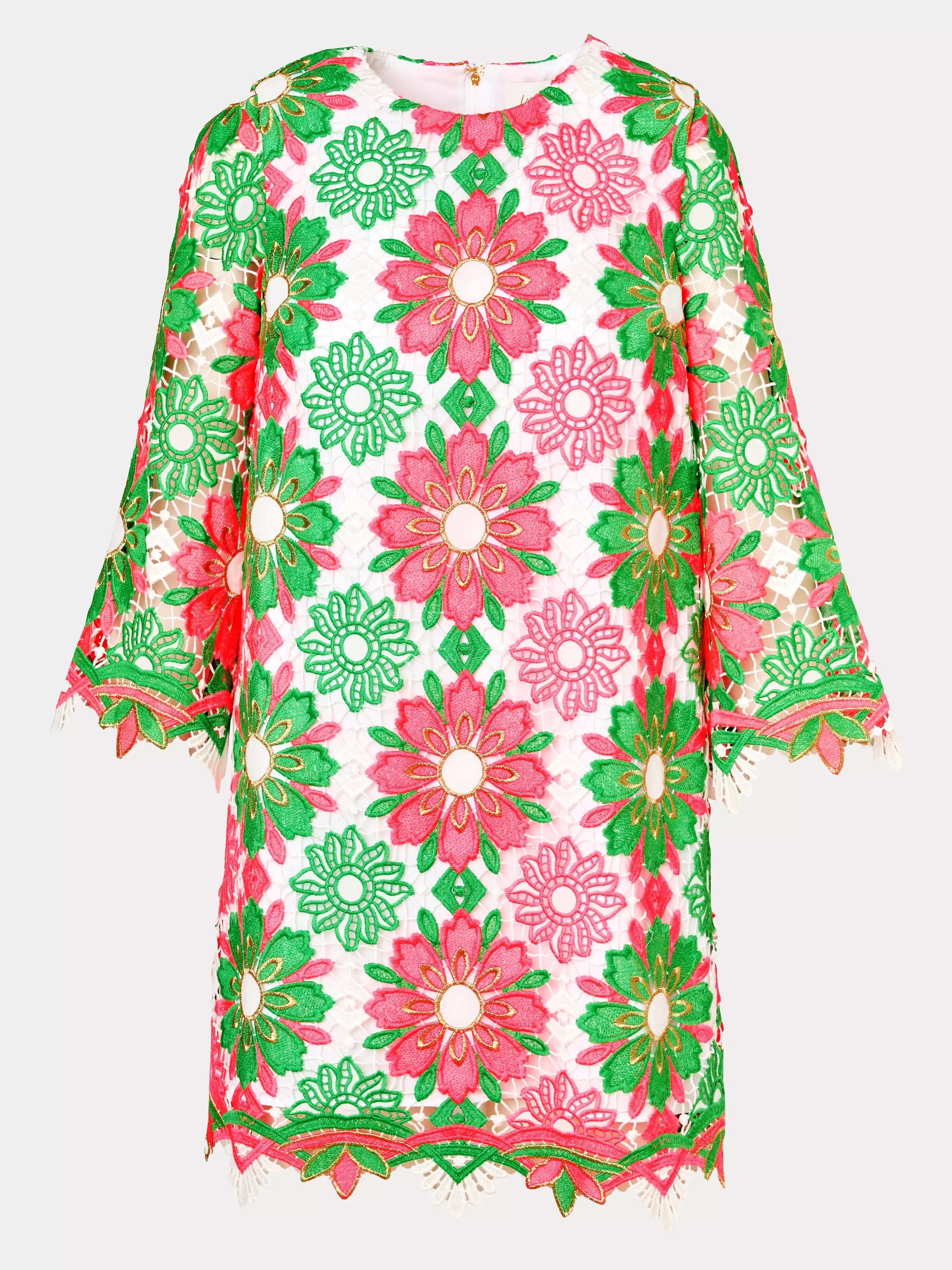 Jouri Sunshine Tile Lace Crew Neck 3/4 Sleeve Dress