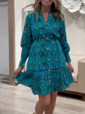 Print V-Neck Long Sleeve Button Front Mini Dress