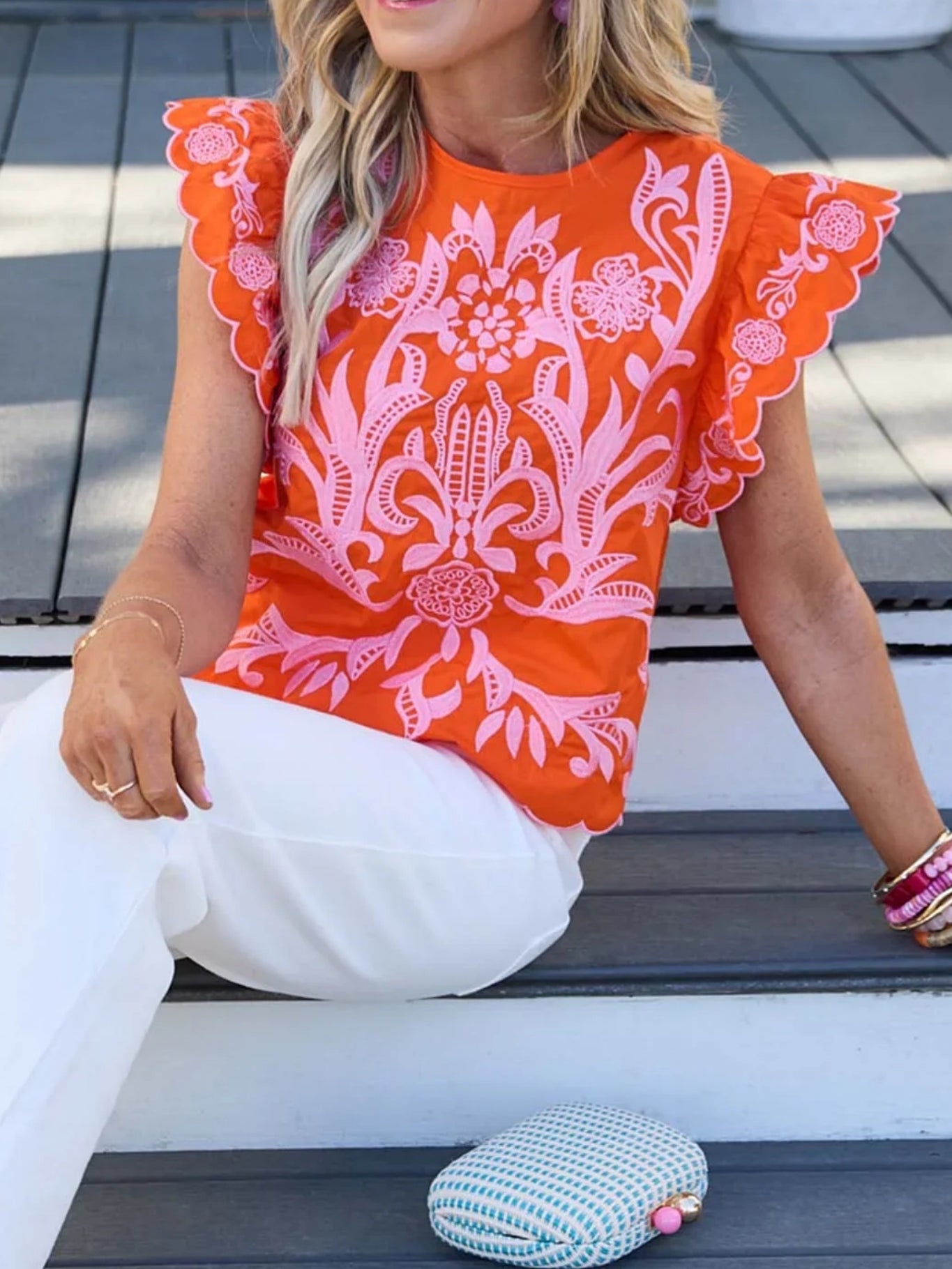 Bradley Orange Embroidered Top