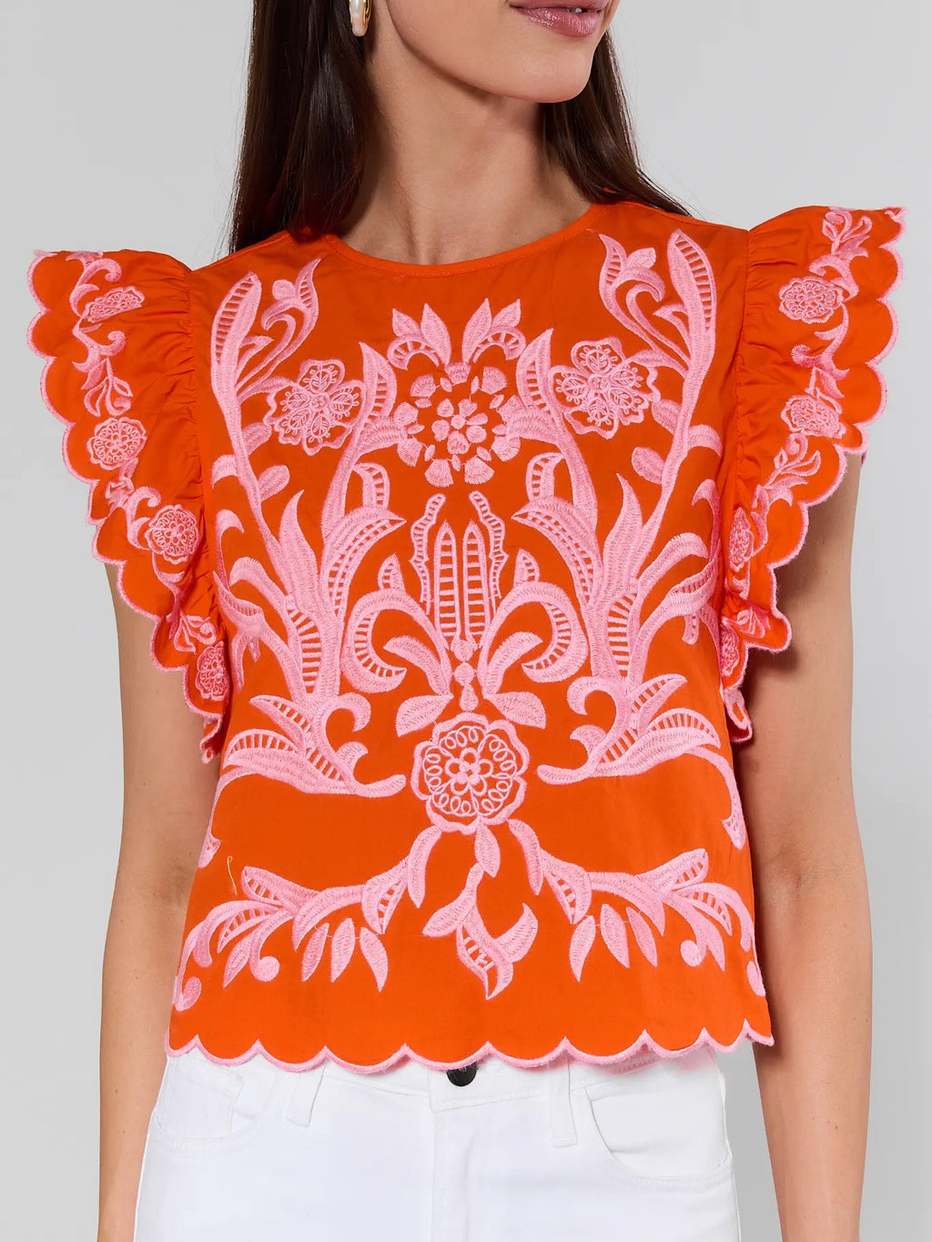 Bradley Orange Embroidered Top