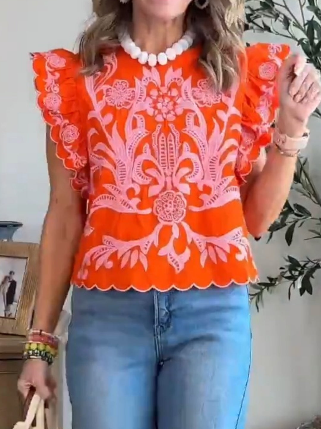 Bradley Orange Embroidered Top