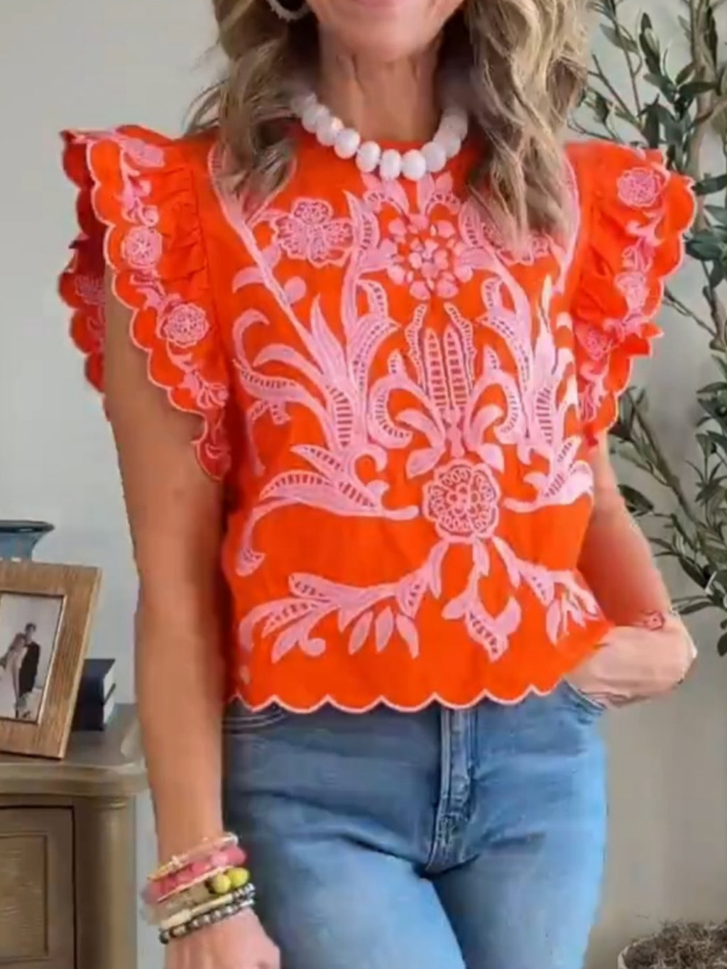 Bradley Orange Embroidered Top