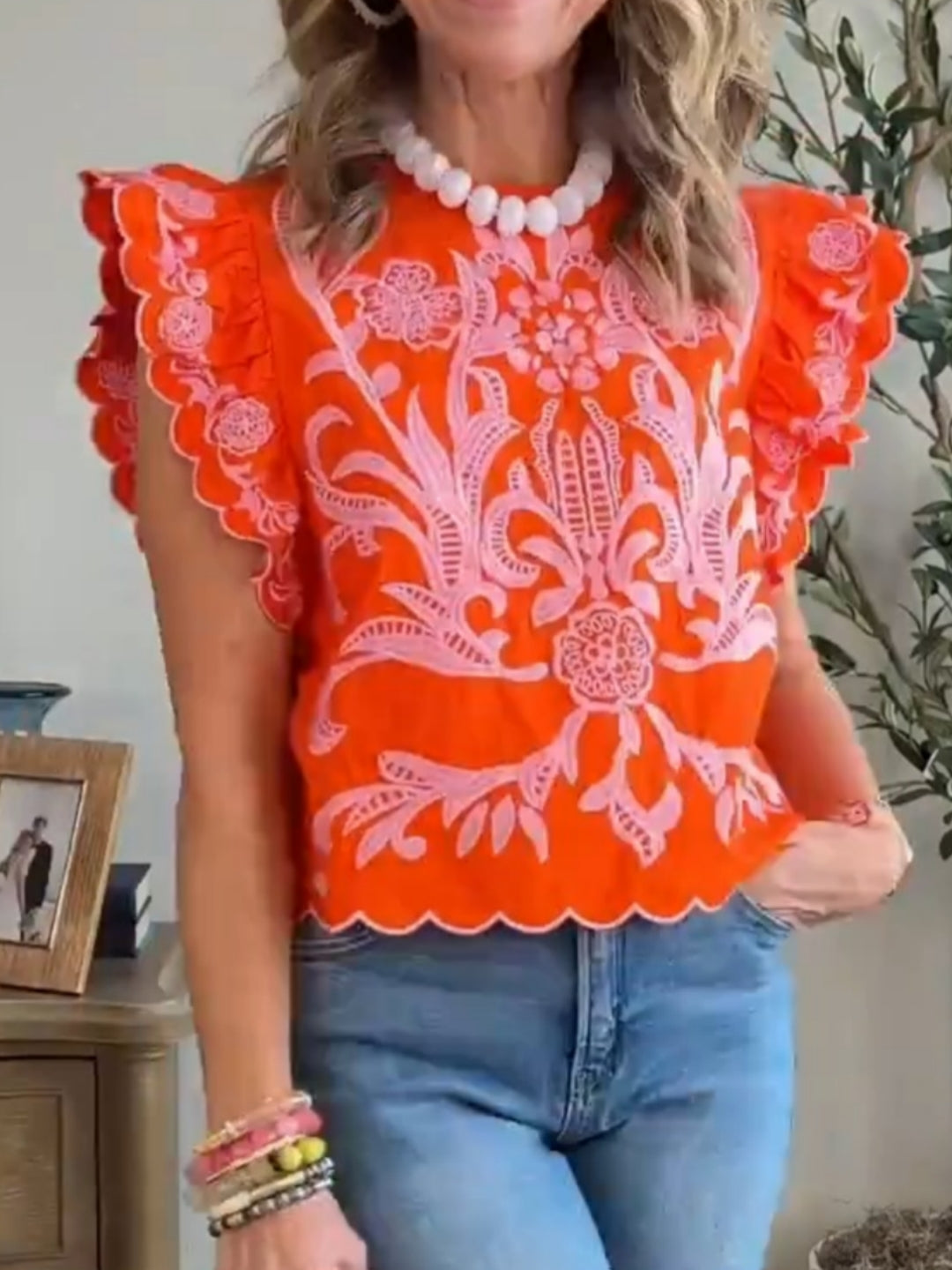 Bradley Orange Embroidered Top