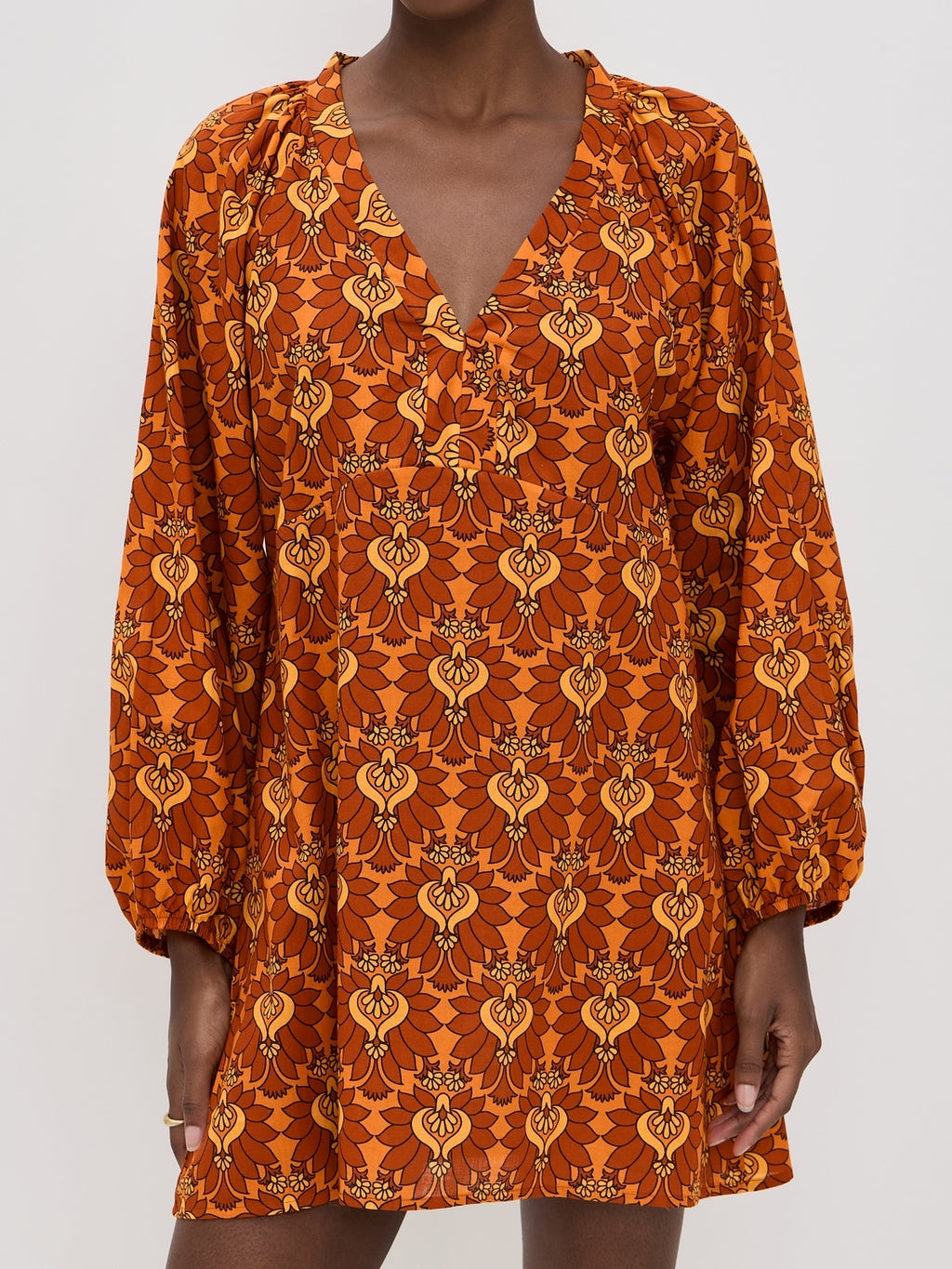 Amber Lotus Print Mini Dress
