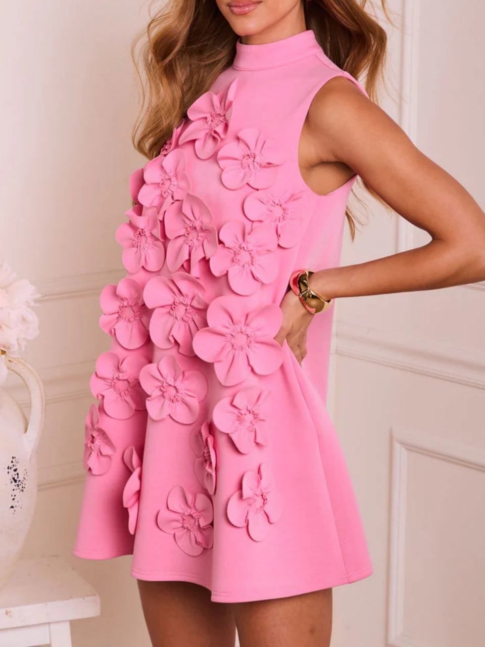 Fresh Bouquet Mod Floral Applique Mini Dress