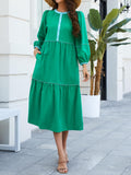 3/4 Puff Sleeves Button Front Maxi Dress