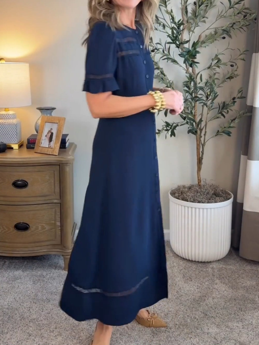 Lightweight Crepe Lace Inset Midi Dress