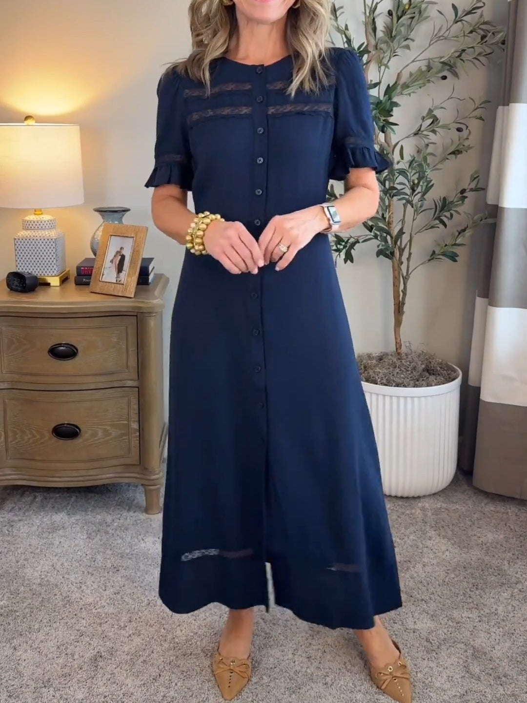 Lightweight Crepe Lace Inset Midi Dress