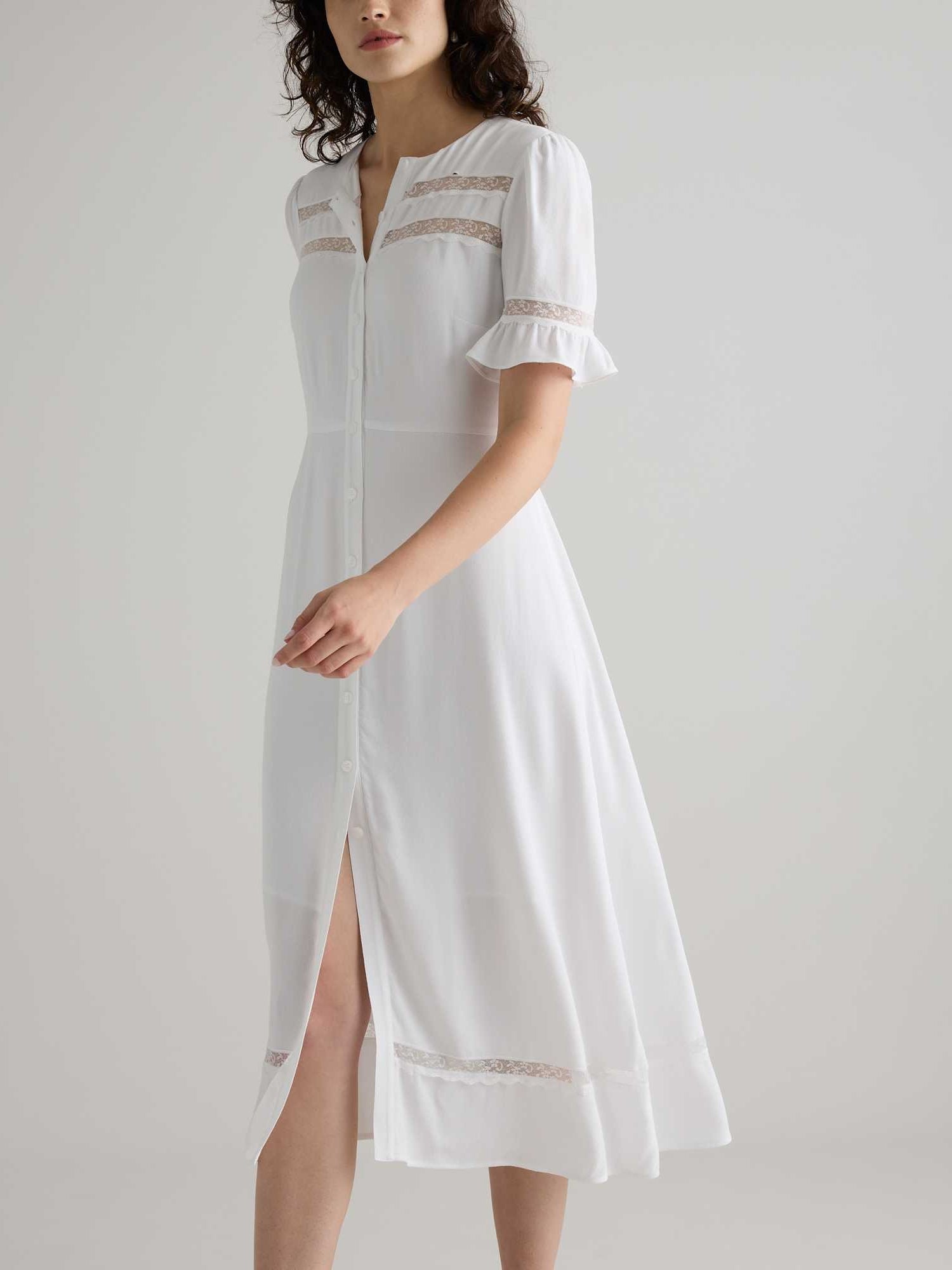 Lightweight Crepe Lace Inset Midi Dress