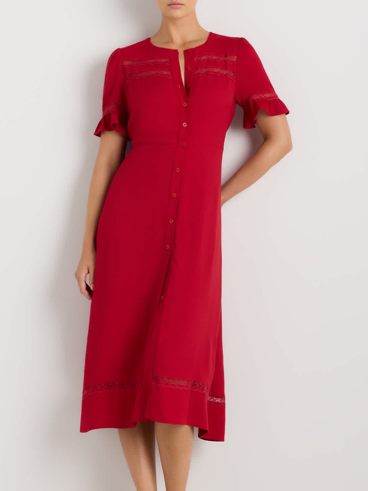Lightweight Crepe Lace Inset Midi Dress