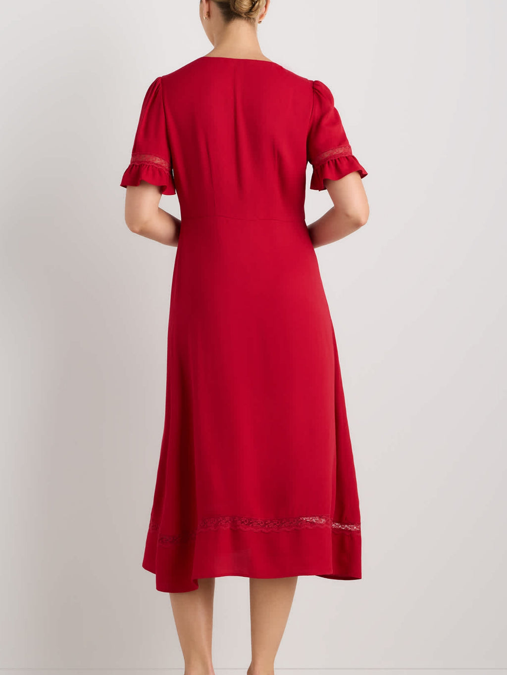 Lightweight Crepe Lace Inset Midi Dress