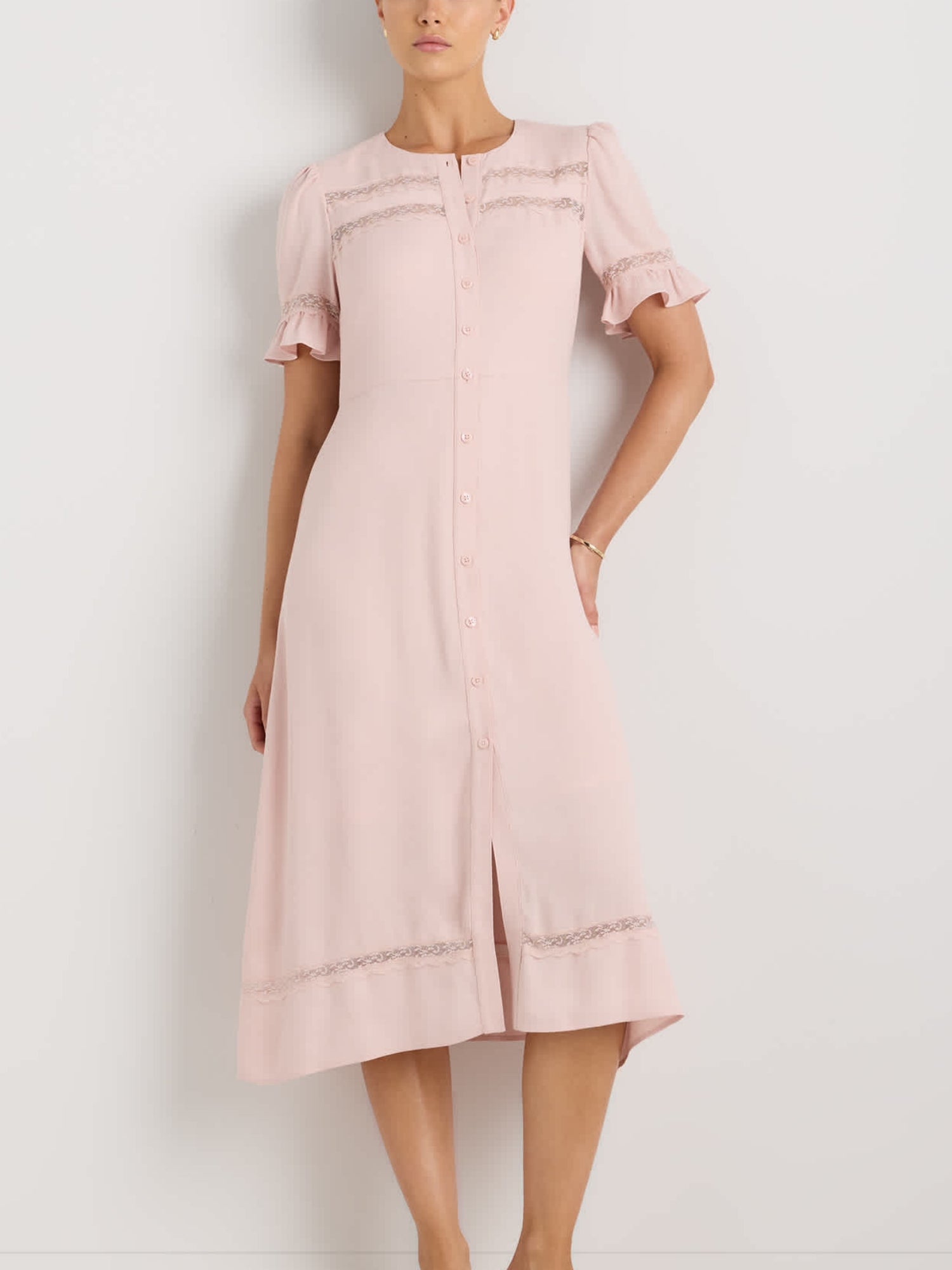 Lightweight Crepe Lace Inset Midi Dress