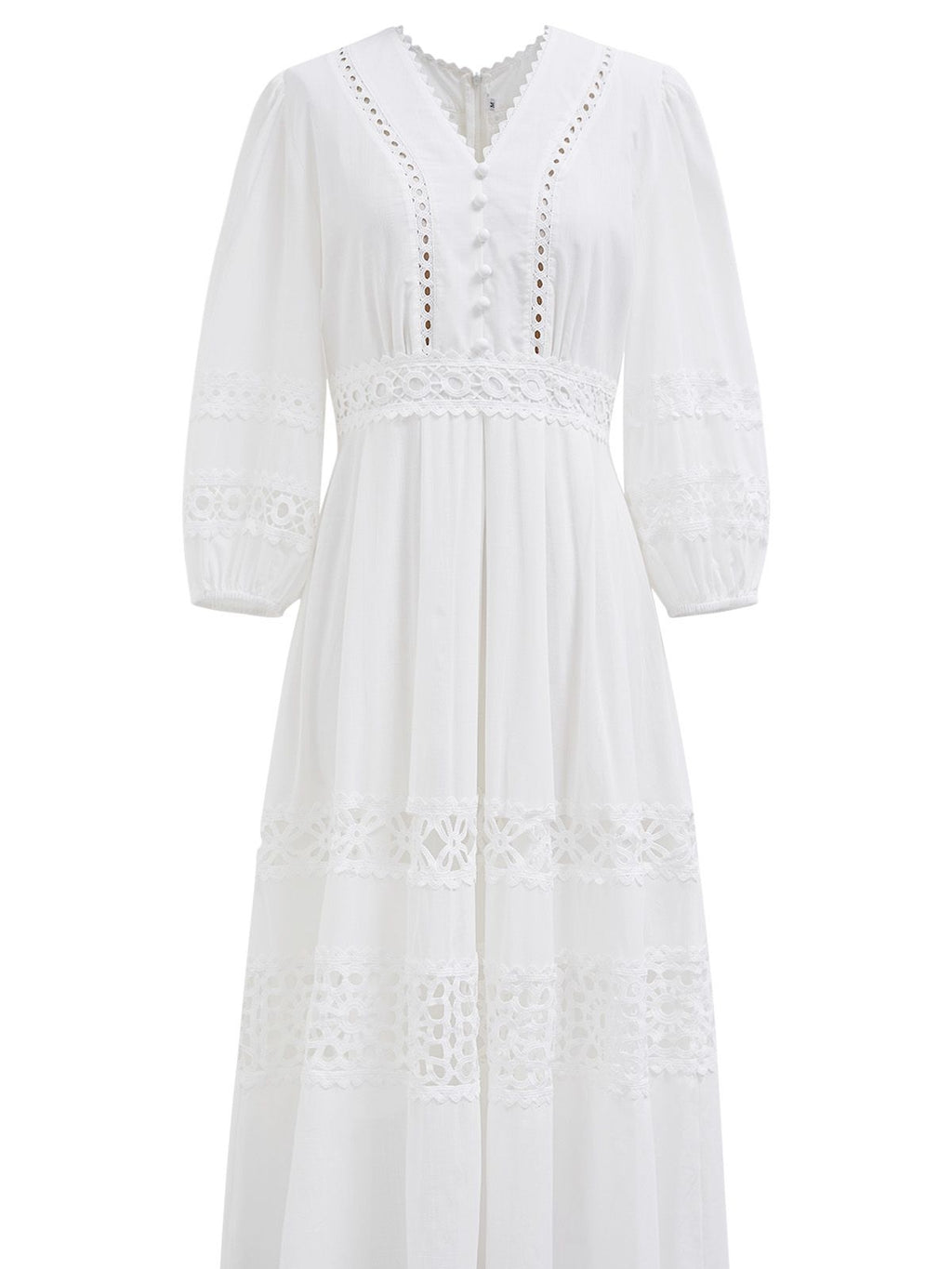 Cutwork Crochet Puff Sleeve Midi Dress