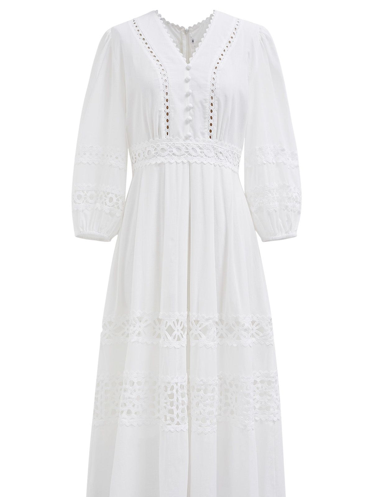 Cutwork Crochet Puff Sleeve Midi Dress