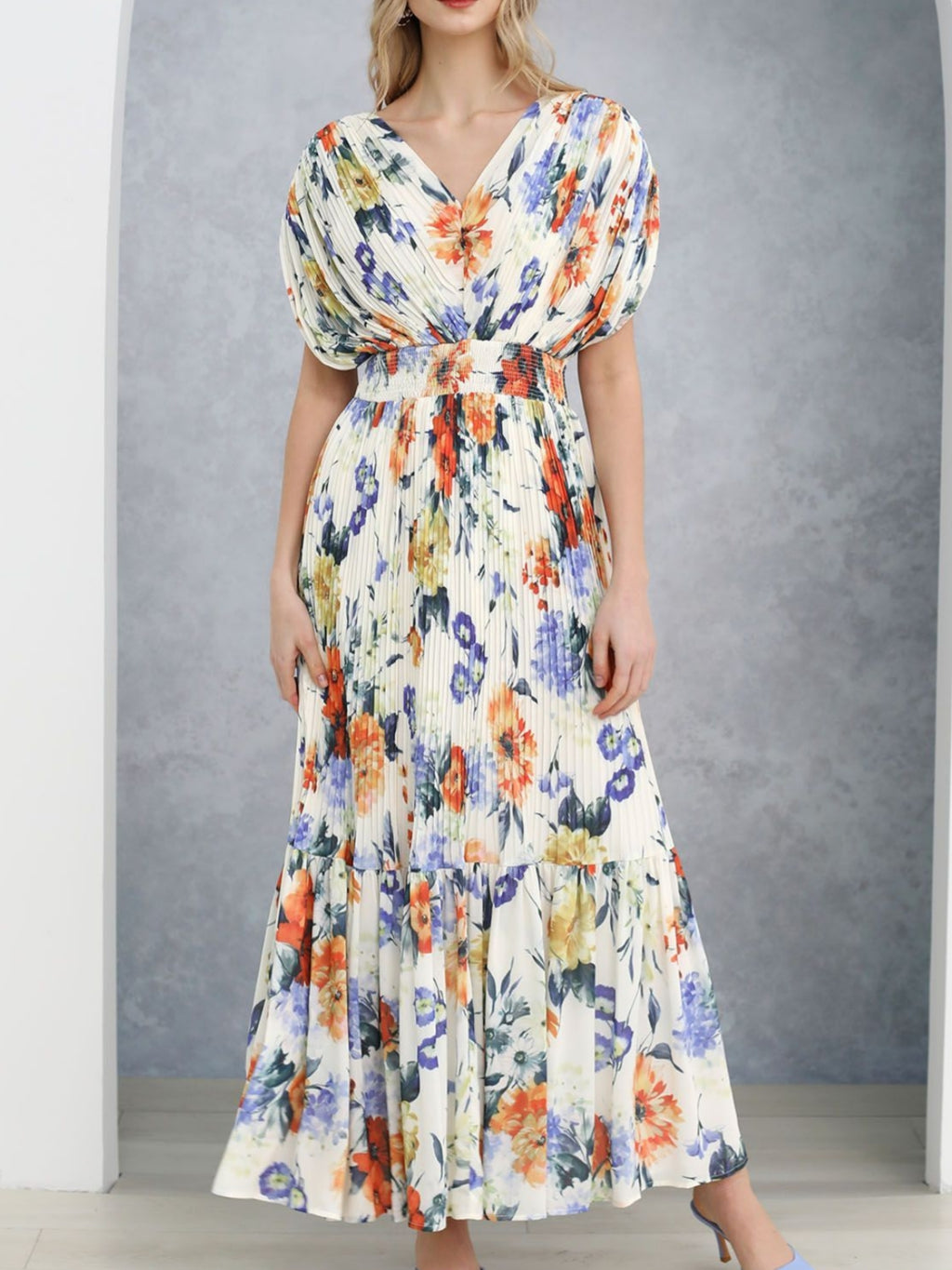 Vernal Blossom Pleated Maxi Dress