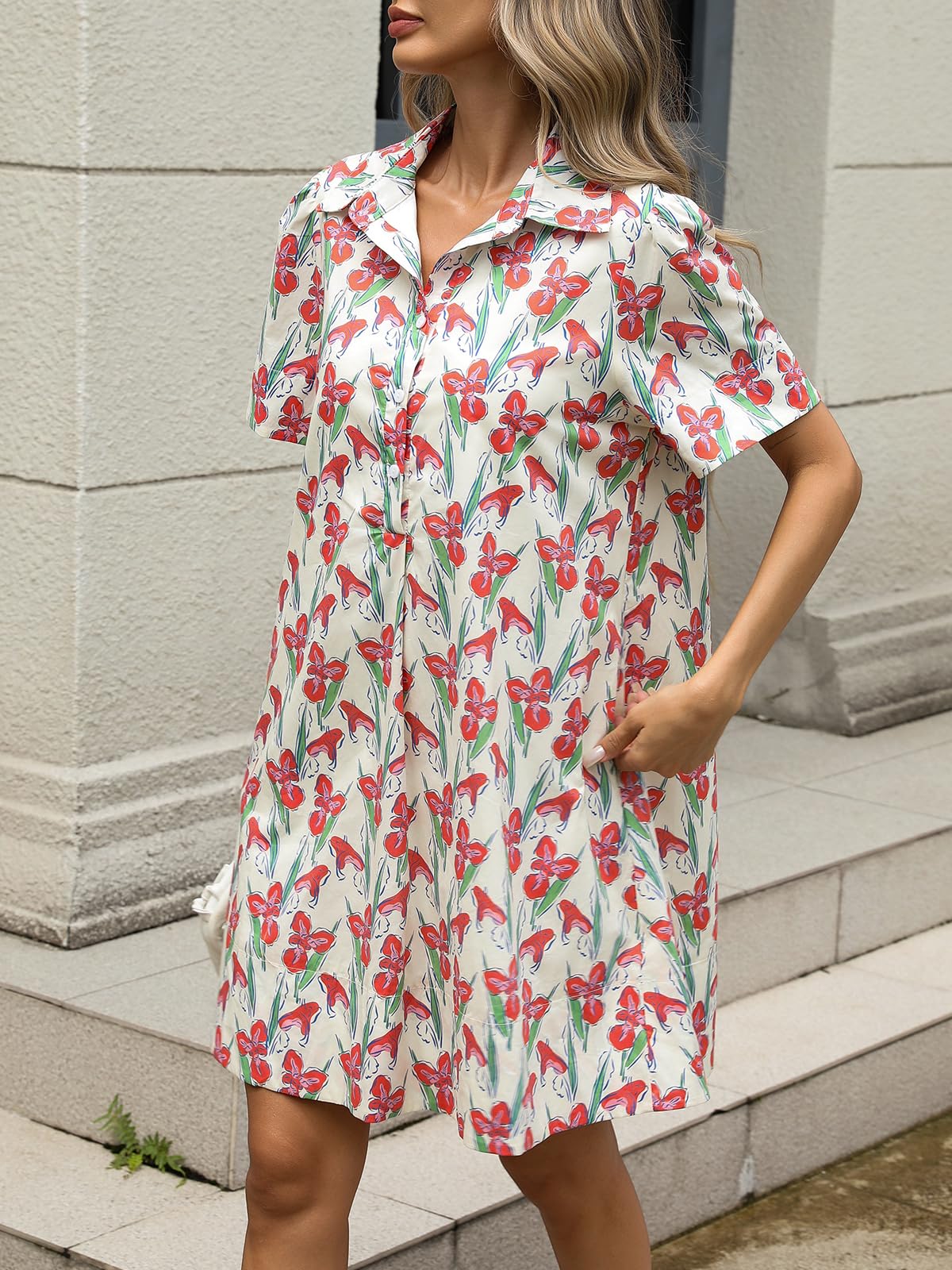 Summer Floral Shirt Dress With Pockets