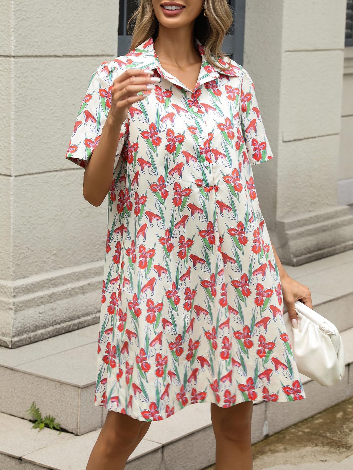Summer Floral Shirt Dress With Pockets