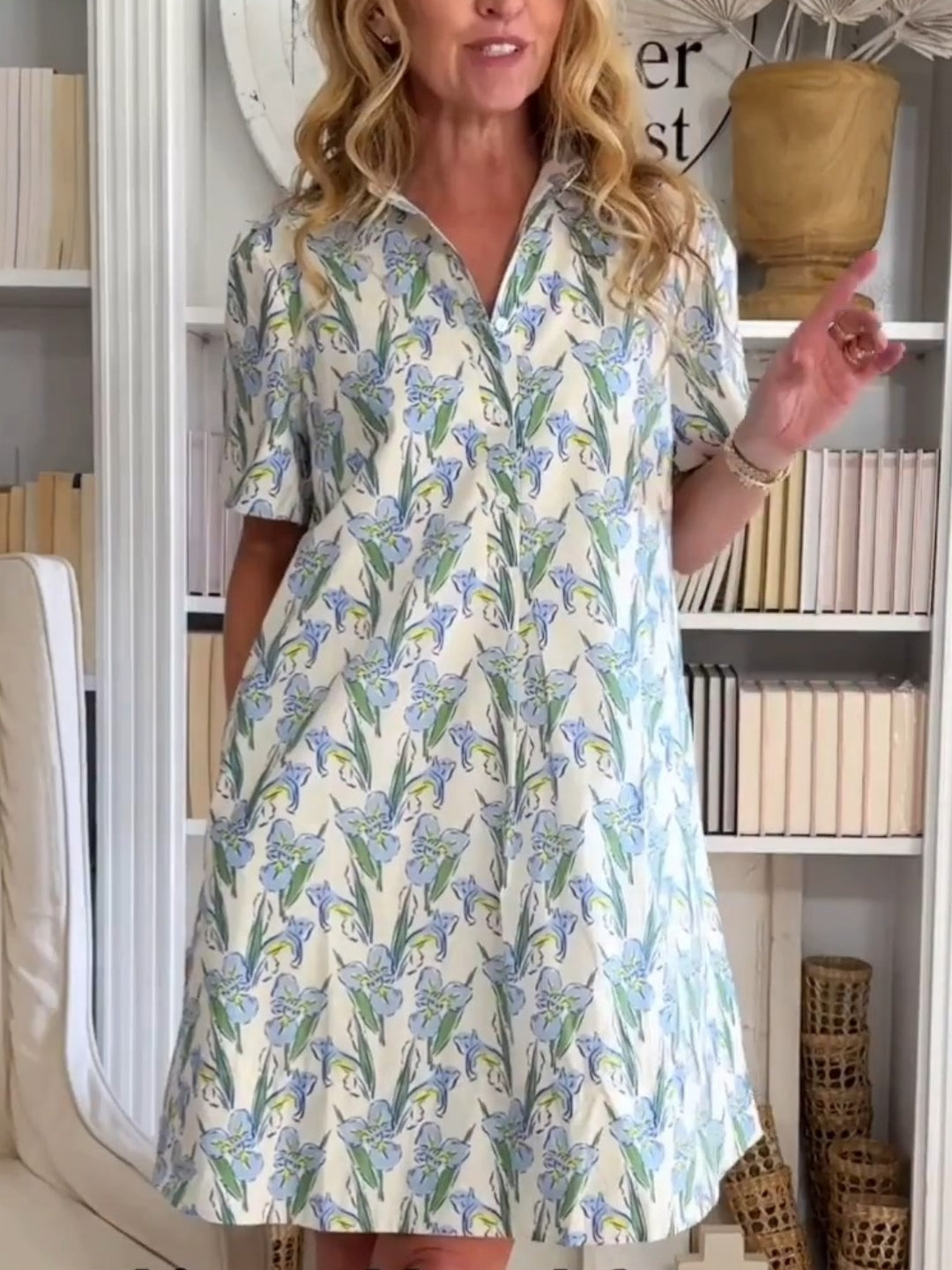 Summer Floral Shirt Dress With Pockets