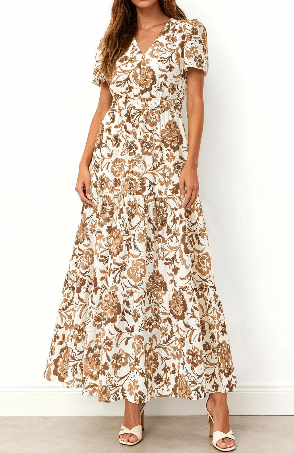 V-Neck A-Line Flowy Boho Maxi Dress