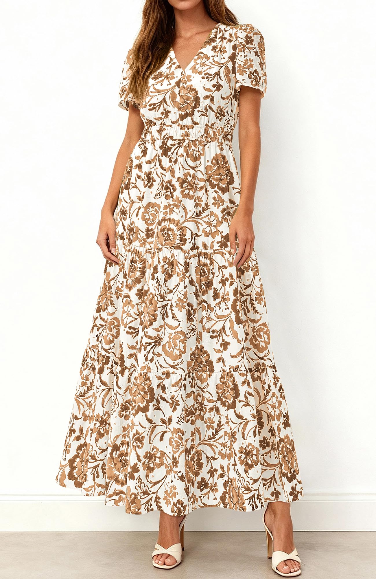V-Neck A-Line Flowy Boho Maxi Dress
