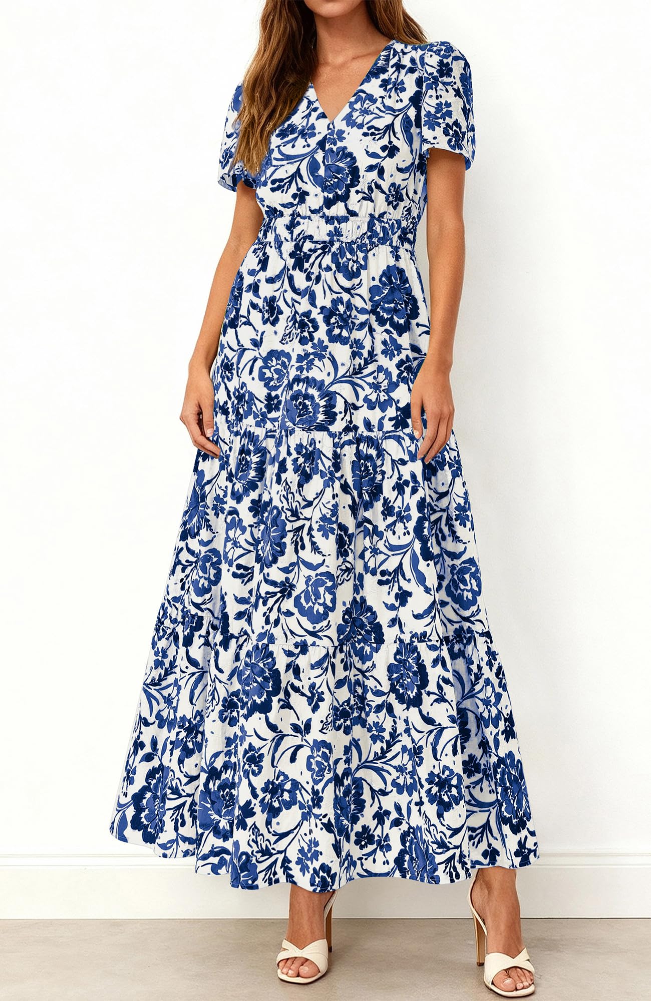V-Neck A-Line Flowy Boho Maxi Dress