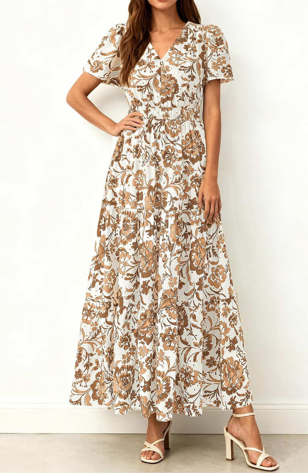 V-Neck A-Line Flowy Boho Maxi Dress