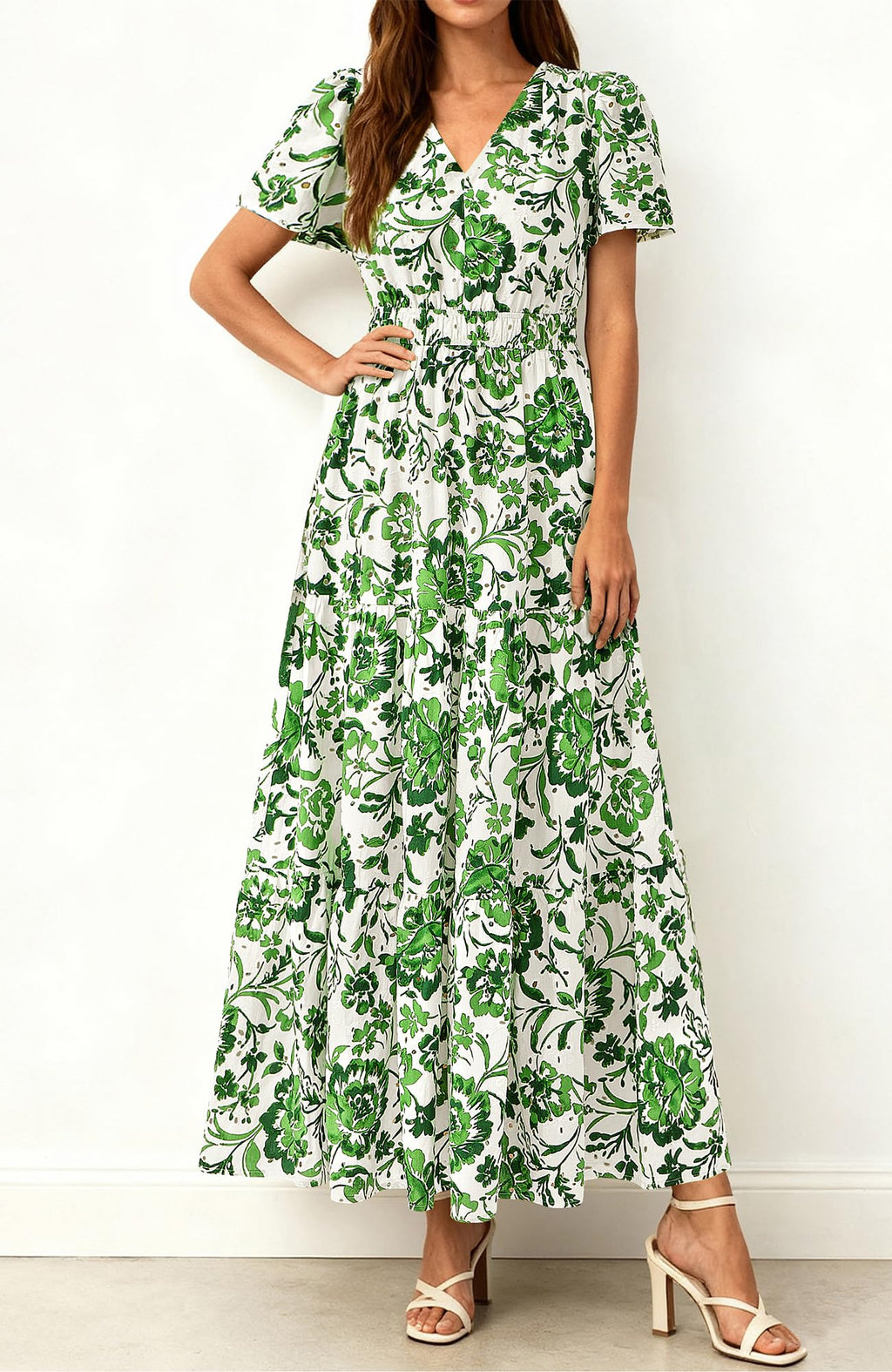 V-Neck A-Line Flowy Boho Maxi Dress