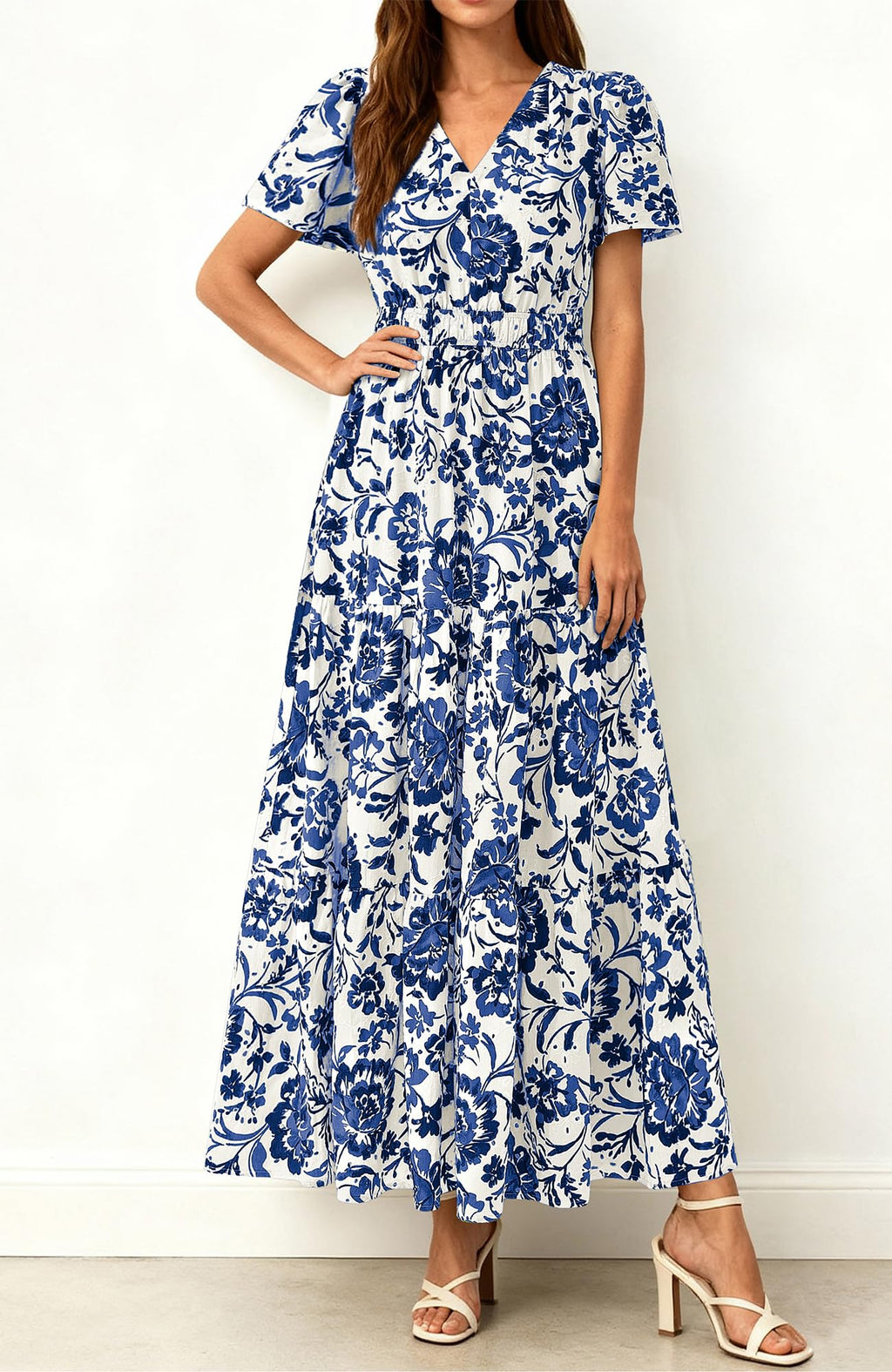 V-Neck A-Line Flowy Boho Maxi Dress