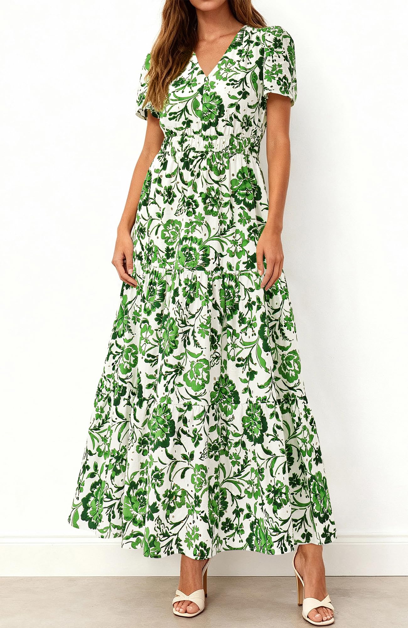 V-Neck A-Line Flowy Boho Maxi Dress