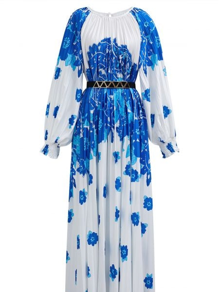 Blossoming Day Watercolor Pleated Maxi Dress