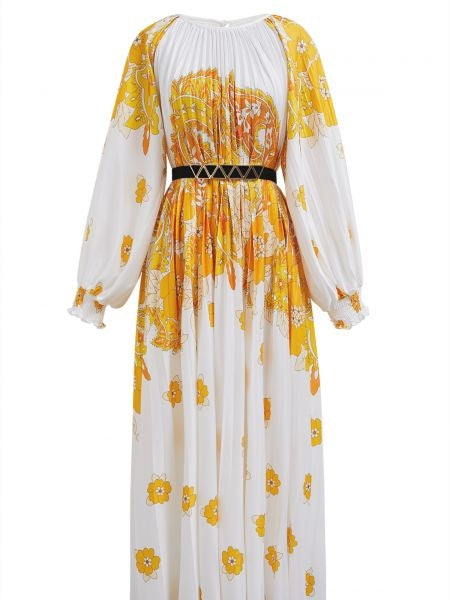 Blossoming Day Watercolor Pleated Maxi Dress
