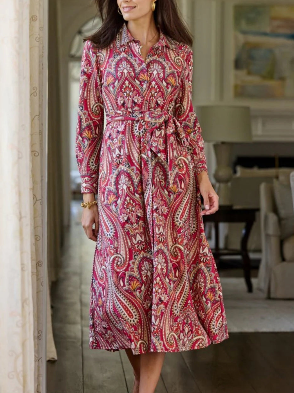 Long Sleeves Print Shirt Dress