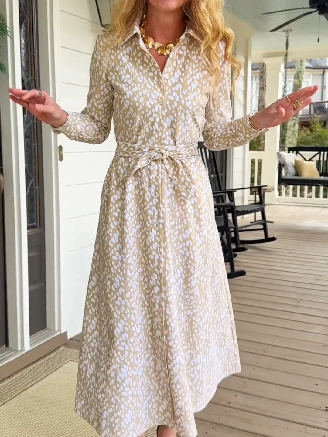 Long Sleeves Print Shirt Dress